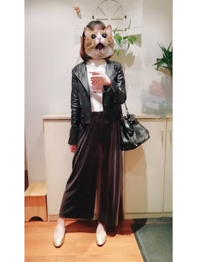 「NICE CLAUP（ナイスクラップ）のアイテム（ライダースジャケット）」を使った、Ranさん（レディース・162cm）の秋コーディネート