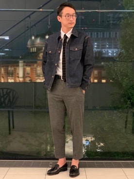 「green label relaxing（グリーンレーベルリラクシング）のレザー メッシュ 30 ベルト（ベルト）」を使った、Tomoaki Hondaさん（メンズ・171cm）の秋コーディネート