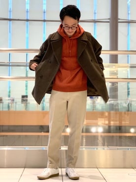 「green label relaxing（グリーンレーベルリラクシング）のアイテム（ピーコート）」を使った、Tomoaki Hondaさん（メンズ・171cm）の秋コーディネート