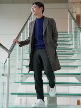「green label relaxing（グリーンレーベルリラクシング）のアイテム（チェスターコート）」を使った、Tomoaki Hondaさん（メンズ・171cm）の秋コーディネート