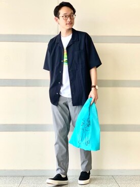 「FRUIT OF THE LOOM（フルーツオブザルーム）のアイテム（バッグ）」を使った、Tomoaki Hondaさん（メンズ・171cm）の春コーディネート