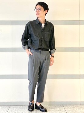 「green label relaxing（グリーンレーベルリラクシング）のレザー メッシュ 30 ベルト（ベルト）」を使った、Tomoaki Hondaさん（メンズ・171cm）の夏コーディネート