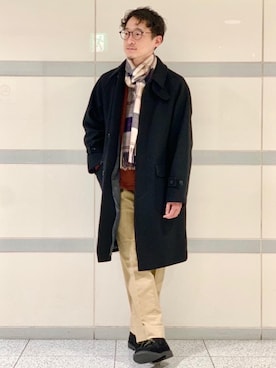 「green label relaxing（グリーンレーベルリラクシング）のアイテム（ステンカラーコート）」を使った、Tomoaki Hondaさん（メンズ・171cm）の秋コーディネート