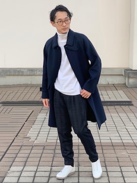 「green label relaxing（グリーンレーベルリラクシング）のアイテム（ステンカラーコート）」を使った、Tomoaki Hondaさん（メンズ・171cm）の秋コーディネート