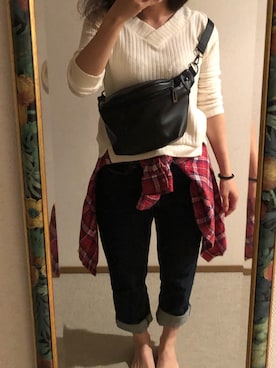 「Honeys（ハニーズ）のアイテム（メッセンジャーバッグ）」を使った、わんちゃんさん（レディース・153cm）の秋コーディネート