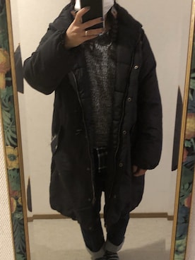 「Honeys（ハニーズ）のデニムテーパードパンツ（デニムパンツ）」を使った、わんちゃんさん（レディース・153cm）の冬コーディネート