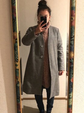 「Honeys（ハニーズ）のアイテム（ノーカラージャケット）」を使った、わんちゃんさん（レディース・153cm）の冬コーディネート