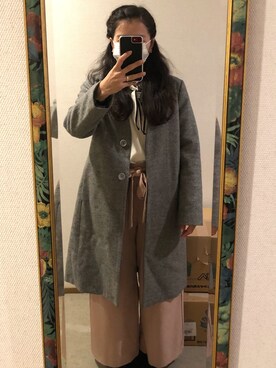 「Honeys（ハニーズ）のアイテム（ノーカラージャケット）」を使った、わんちゃんさん（レディース・153cm）の冬コーディネート