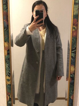 「Honeys（ハニーズ）のアイテム（ノーカラージャケット）」を使った、わんちゃんさん（レディース・153cm）の冬コーディネート
