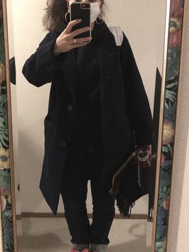 「Honeys（ハニーズ）のデニムテーパードパンツ（デニムパンツ）」を使った、わんちゃんさん（レディース・153cm）の冬コーディネート