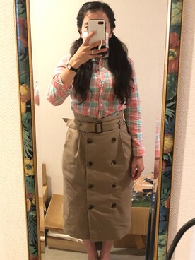 「Honeys（ハニーズ）のトレンチ風タイトスカート（スカート）」を使った、わんちゃんさん（レディース・153cm）の夏コーディネート