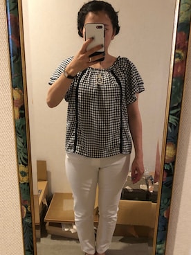 「Honeys（ハニーズ）のアイテム（チノパンツ）」を使った、わんちゃんさん（レディース・153cm）の夏コーディネート