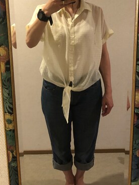 「透け感シャツ」｜わんちゃんさん（レディース・153cm）の夏コーディネート