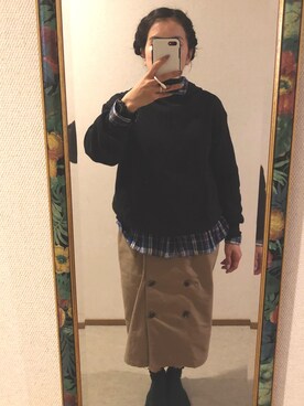 「Honeys（ハニーズ）のトレンチ風タイトスカート（スカート）」を使った、わんちゃんさん（レディース・153cm）の秋コーディネート