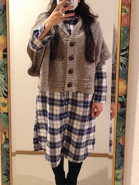 「チェック柄に恋してる」｜「アイテム（シャツワンピース）」を使った、わんちゃんさん（レディース・153cm）の秋コーディネート