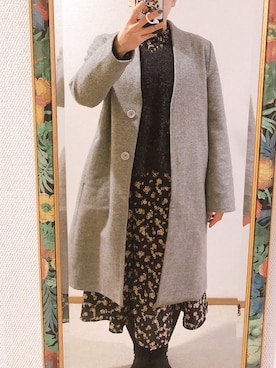 「Honeys（ハニーズ）のアイテム（ノーカラージャケット）」を使った、わんちゃんさん（レディース・153cm）の冬コーディネート