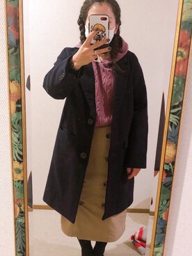 「Honeys（ハニーズ）のトレンチ風タイトスカート（スカート）」を使った、わんちゃんさん（レディース・153cm）の冬コーディネート