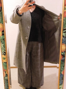 「Honeys（ハニーズ）のアイテム（ノーカラージャケット）」を使った、わんちゃんさん（レディース・153cm）の冬コーディネート