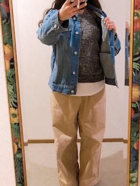 「Honeys（ハニーズ）のアイテム（デニムジャケット）」を使った、わんちゃんさん（レディース・153cm）の春コーディネート