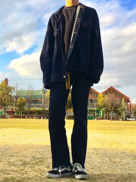 「スウエット」｜「アイテム（デニムジャケット）」を使った、간호사さん（メンズ・173cm）の冬コーディネート