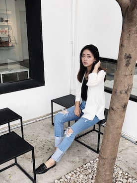 「MIXXO（ミッソ）のアイテム（スリッポン）」を使った、Jenieeeさん（レディース・161cm）の夏コーディネート