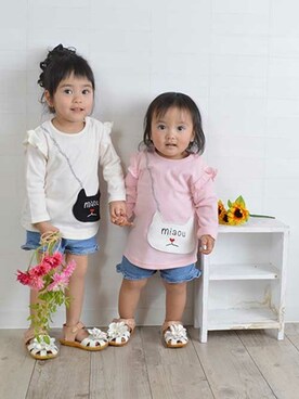 「ネコ」｜「アイテム（チュニック）」を使った、Milkissさん（キッズ・80cm）の夏コーディネート