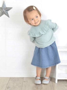 「アイテム（デニムスカート）」を使った、Milkissさん（キッズ・80cm）の秋コーディネート