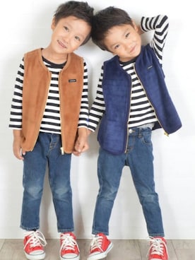 「アイテム（ベスト）」を使った、Milkissさん（キッズ・110cm）の冬コーディネート