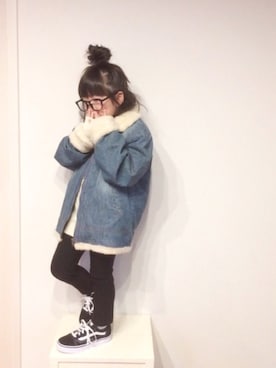 「BIG FIELD（ビッグフィールド）のアイテム（デニムジャケット）」を使った、aya＊tomoさん（キッズ・110cm）の冬コーディネート