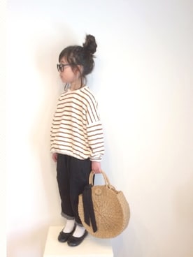 「ラウンドバッグ」｜「アイテム（スウェット）」を使った、aya＊tomoさん（キッズ・110cm）の春コーディネート