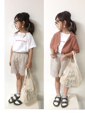 「birkenstock2018ss」｜aya＊tomoさん（キッズ・110cm）の夏コーディネート