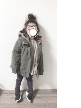 「DISCOAT（ディスコート）のアイテム（モッズコート）」を使った、aya＊tomoさん（キッズ・126cm）の冬コーディネート