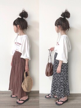 「CIAOPANIC TYPY（チャオパニックティピー）の【ママとおそろい】indiaボイルスカウチョ（その他パンツ）」を使った、aya＊tomoさん（キッズ・130cm）の夏コーディネート