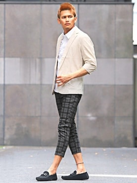 「LUXSTYLE（ラグスタイル）のアイテム（パンツ）」を使った、LUX STYLE staffさん（メンズ・180cm）の夏コーディネート