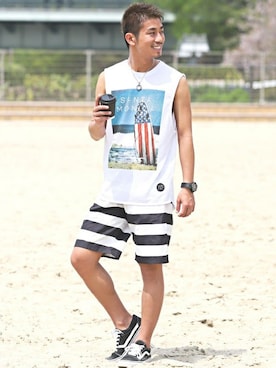 「アイテム（水着/着物・浴衣）」を使った、LUX STYLE staffさん（メンズ・171cm）の夏コーディネート