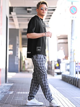 「LUXSTYLE（ラグスタイル）のアイテム（パンツ）」を使った、LUX STYLE staffさん（メンズ・180cm）の夏コーディネート