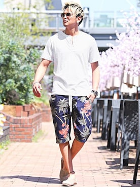 「LUXSTYLE（ラグスタイル）のアイテム（パンツ）」を使った、LUX STYLE staffさん（メンズ・180cm）の夏コーディネート