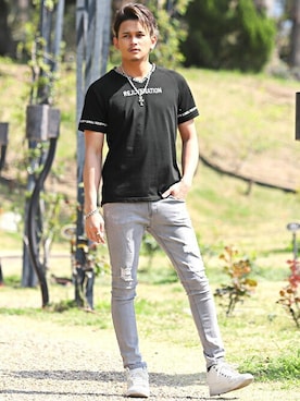 「LUXSTYLE（ラグスタイル）のアイテム（パンツ）」を使った、LUX STYLE staffさん（メンズ・180cm）の夏コーディネート