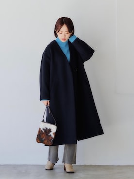 「green label relaxing（グリーンレーベルリラクシング）のアイテム（ノーカラーコート）」を使った、KOUDAさん（レディース・152cm）の秋コーディネート