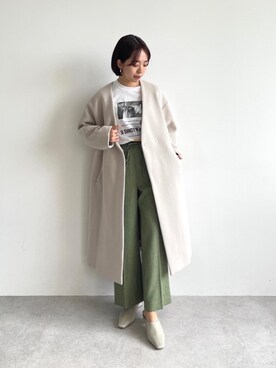 「green label relaxing（グリーンレーベルリラクシング）のアイテム（ノーカラーコート）」を使った、KOUDAさん（レディース・152cm）の秋コーディネート