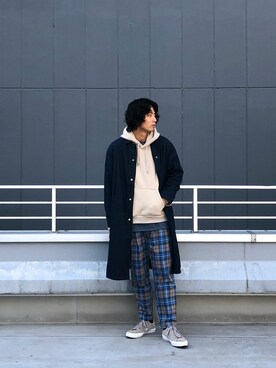 「BIG MAC（ビッグマック）のアイテム（ステンカラーコート）」を使った、小林さん（メンズ・180cm）の秋コーディネート