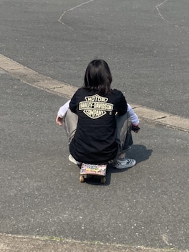 「スケボー」｜「アイテム（スリッポン）」を使った、はるろろさん（レディース・158cm）の夏コーディネート