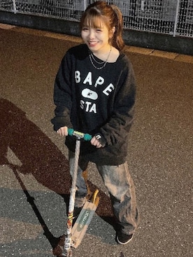 「ストリート女子」｜「アイテム（スウェット）」を使った、はるろろさん（レディース・158cm）の春コーディネート