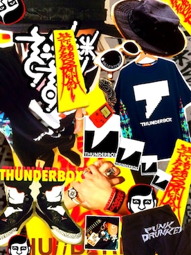 「THUNDERBOX（サンダーボックス）のアイテム」を使った、きのこ＠毒x毒x毒さん（メンズ・180cm）の春コーディネート