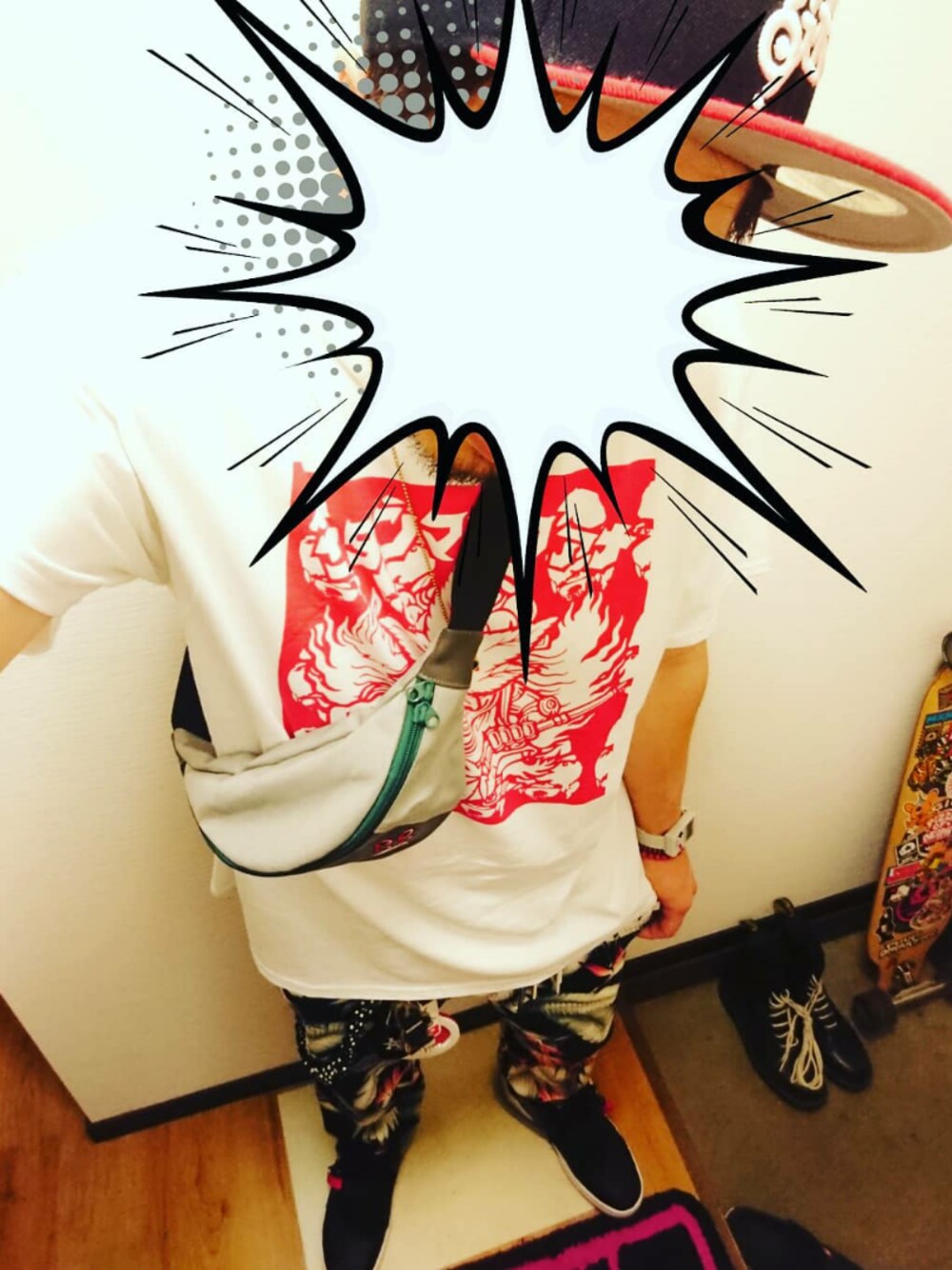 「THUNDERBOX、謎、うんこりん、サタンマリア、ロリクレ、ジョガーパンツ、パンクドランカーズ、ゲームボーイ、NIKE、ストリート」｜「THUNDERBOXのアイテム（キャップ、ブラック系）」を使った、きのこ＠毒x毒x毒さん（メンズ・180cm）の春コーディネートの1枚目の写真