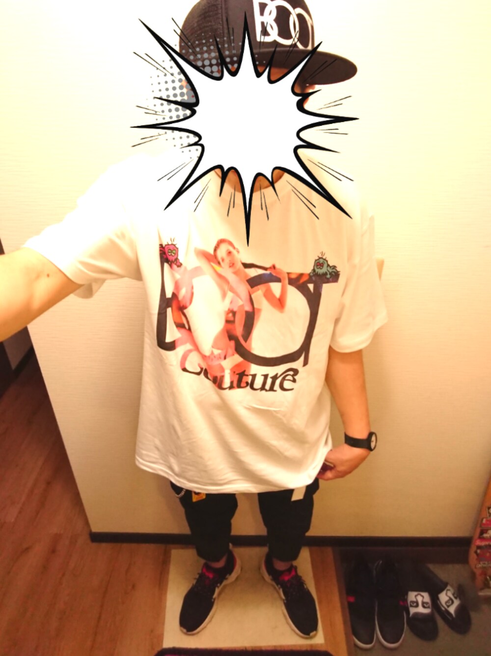 「キャップ、BOOTCOUTURE、ケイトモス、ブートくん、ユニクロ、クロップドパンツ、NIKE、CASIO、ストリート、今日のコーデ」｜「BOOTCOUTURE のアイテム（キャップ、ブラック系）」を使った、きのこ＠毒x毒x毒さん（メンズ・180cm）の夏コーディネートの1枚目の写真