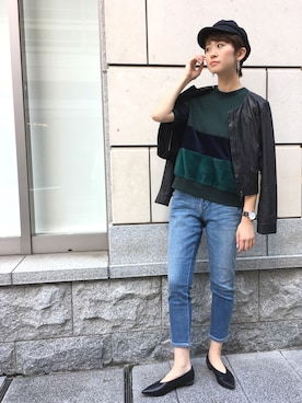 「アイテム（ライダースジャケット）」を使った、me & youさん（レディース・163cm）の秋コーディネート