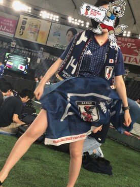 ﾖｼﾀﾞﾏﾎさんの「アディダス サッカー日本代表 ホームレプリカユニフォーム半袖」を使ったコーディネート