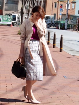 「アイテム（その他アウター、グリーン系）」を使った、megumi ogawaさん（レディース・165cm）の春コーディネート