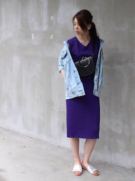 「アイテム（ワンピース、パープル系）」を使った、megumi ogawaさん（レディース・165cm）の夏コーディネート